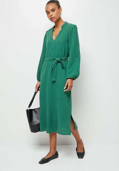edit - Double cloth midi belted tunic - emerald