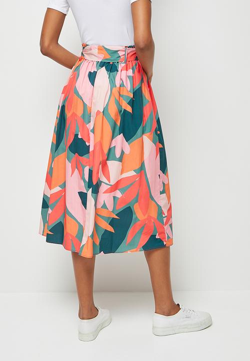 edit - Cotton belted a-line skirt - bold summer floral