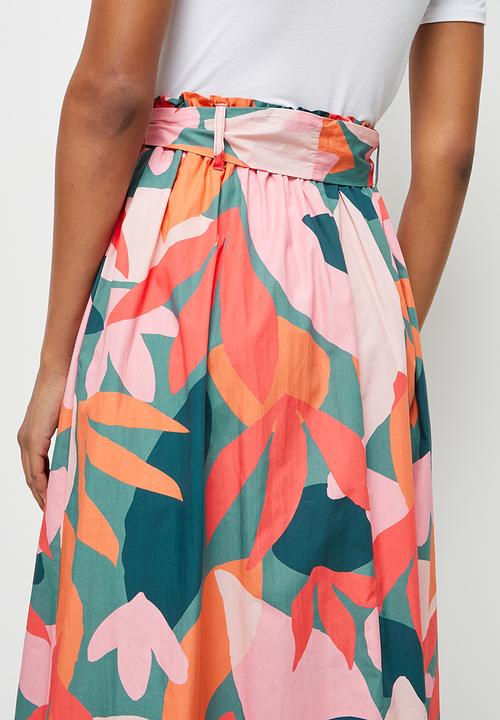 edit - Cotton belted a-line skirt - bold summer floral