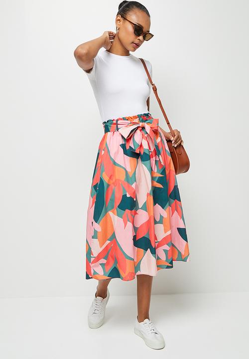 edit - Cotton belted a-line skirt - bold summer floral