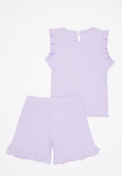 Pop Candy - Girls riffle tee & short set - purple