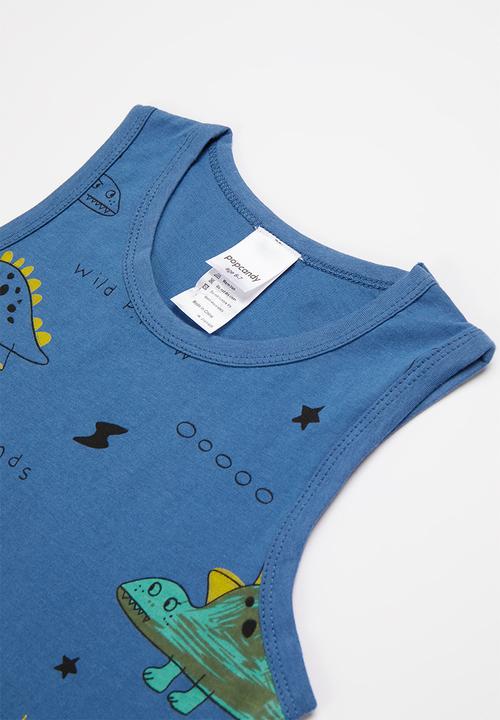 Pop Candy - Boys dino vest & shorts set - blue& charcoal