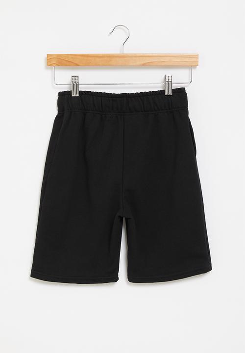 Superbalist Kids - Boys smiley embroidered fleece shorts - black