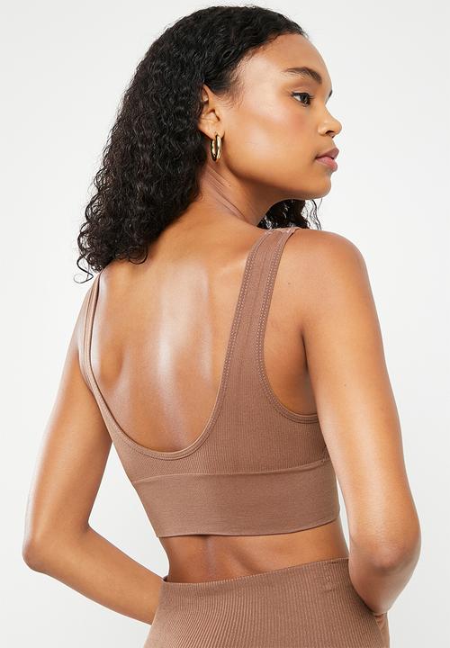 KANGOL - Ribbed longline crop - chocolate
