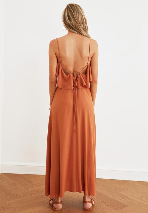 Trendyol - Floral patterned ruffle beach dress - brown