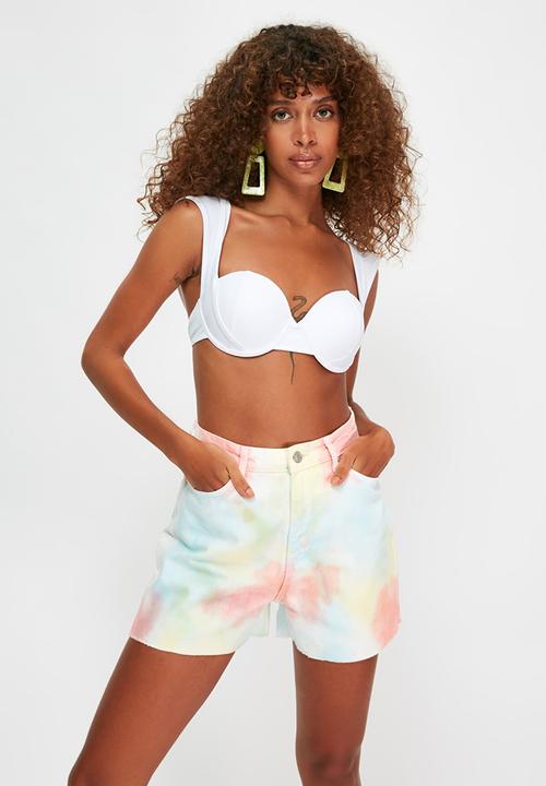 Trendyol - Tie-dye washed mini denim shorts - salmon