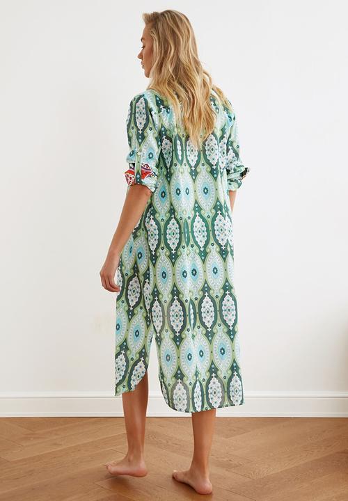 Trendyol - Ethnic printed long voile kaftan - green