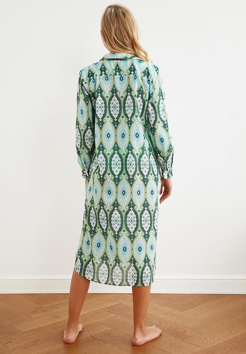 Trendyol - Ethnic printed long voile kaftan - green