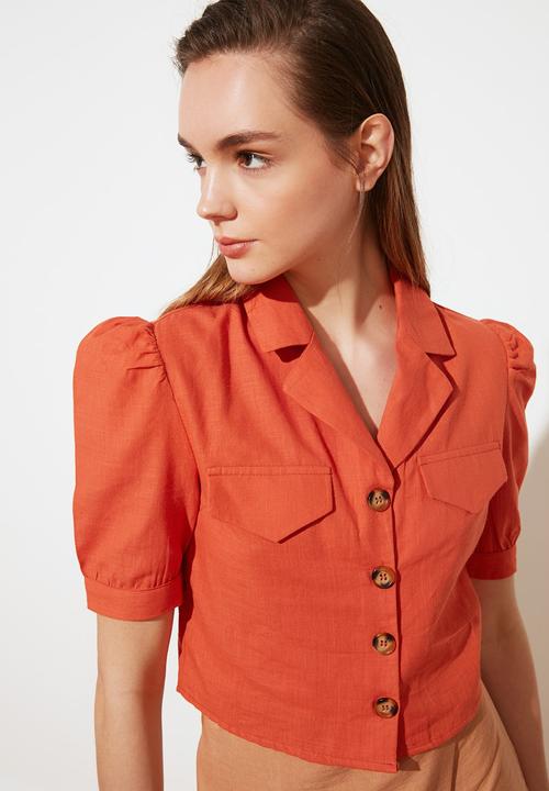 Trendyol - Crop balloon sleeve shirt - rust