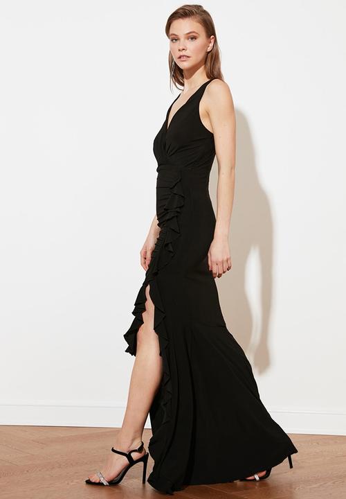 Trendyol - Volan evening dress - black