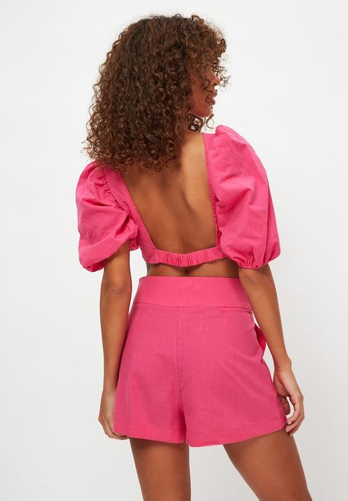 Trendyol - Buckled cotton bottom-top set - pink