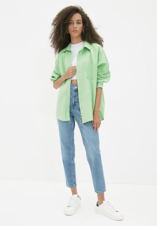 Trendyol - Boyfriend shirt - light green