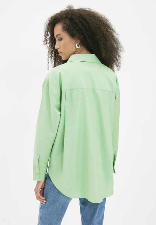 Trendyol - Boyfriend shirt - light green