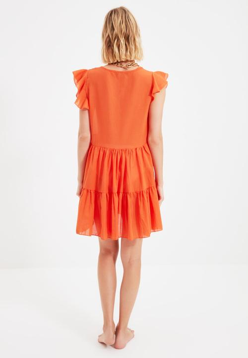 Trendyol - Beach dress with ruffle sleeves - orange