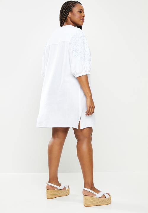 Me&B - Plus embroidered sleeve tunic dress - milk