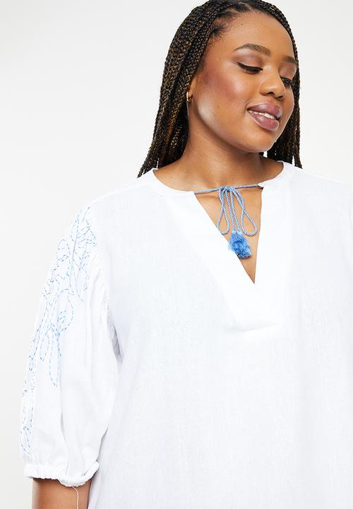 Me&B - Plus embroidered sleeve tunic dress - milk