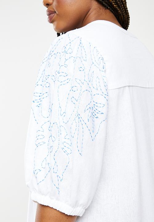 Me&B - Plus embroidered sleeve tunic dress - milk
