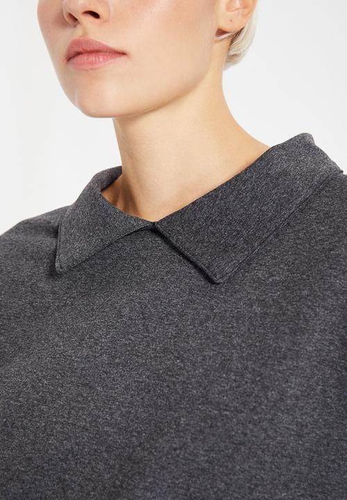 Trendyol - Shirt collar basic knit sweatshirt - anthracite