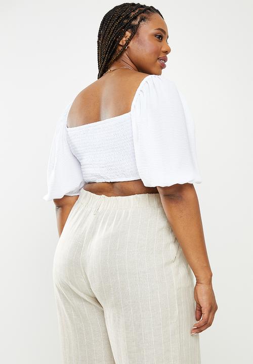Me&B - Plus tie front sizzle crop - milk linen