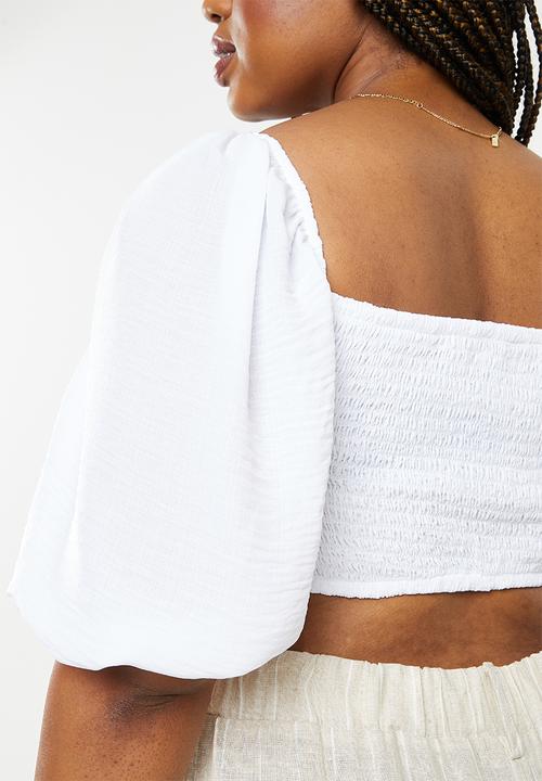 Me&B - Plus tie front sizzle crop - milk linen