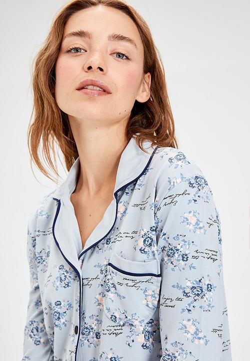 Trendyol - Floral knit pyjama set - blue
