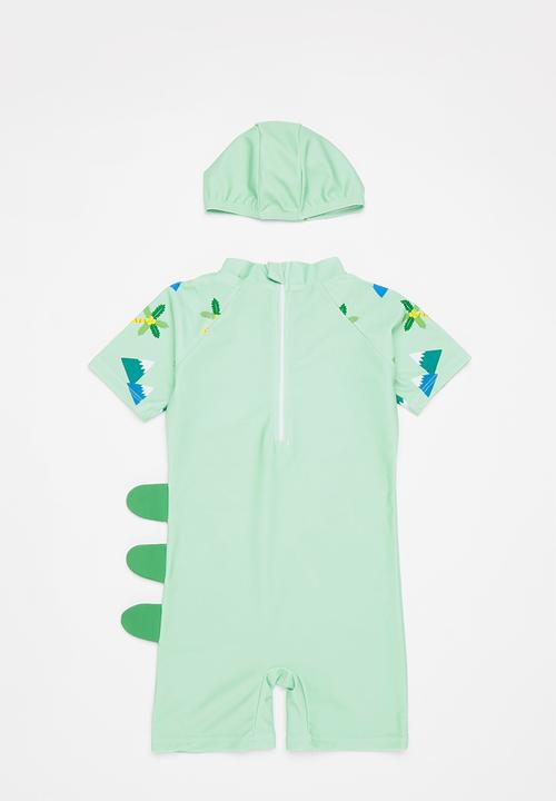 Pop Candy - Boys dino swimsuit & cap set - mint