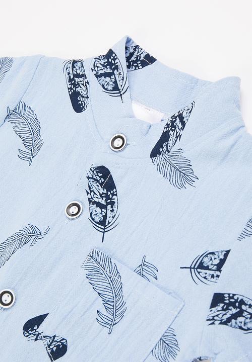 Pop Candy - Baby boys printed short sleeve shirt & shorts set - blue & neutral