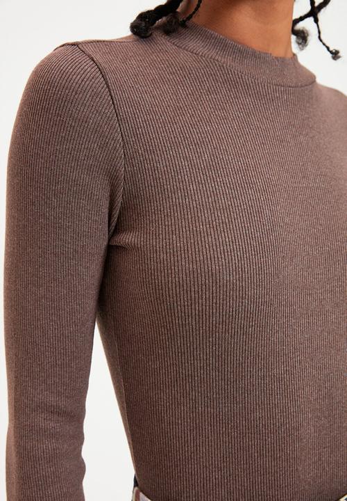 Trendyol - Turtleneck ribbed snap bodysuit - brown