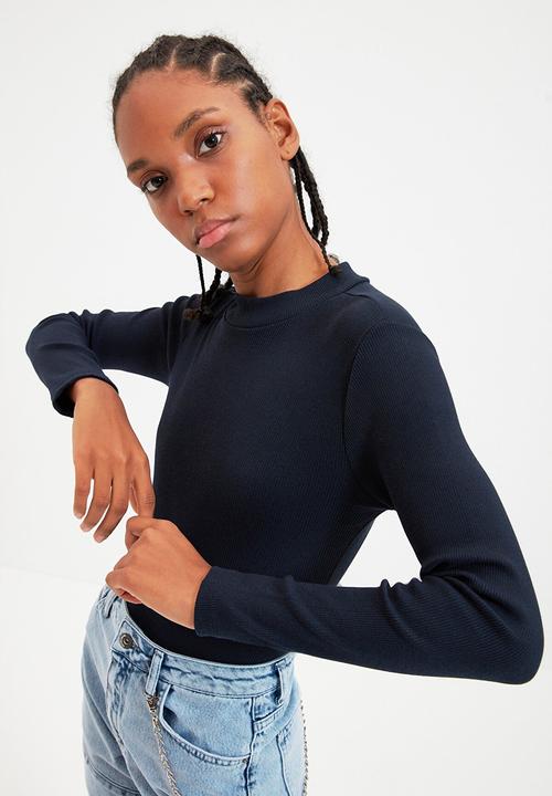 Trendyol - Turtleneck ribbed snap bodysuit - navy
