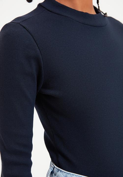 Trendyol - Turtleneck ribbed snap bodysuit - navy