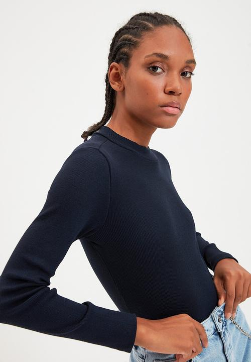 Trendyol - Turtleneck ribbed snap bodysuit - navy