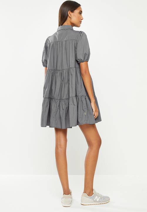 urban° - Ladies urban tiered button-up dress - charcoal
