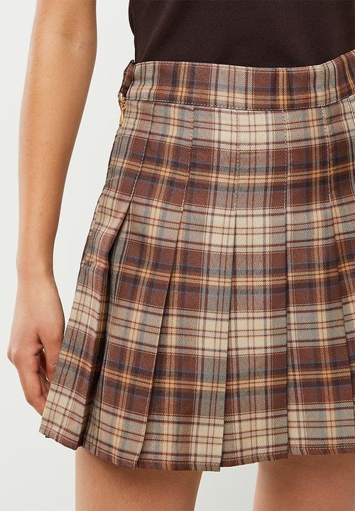 dailyfriday - Pleated mini skirt - brown check