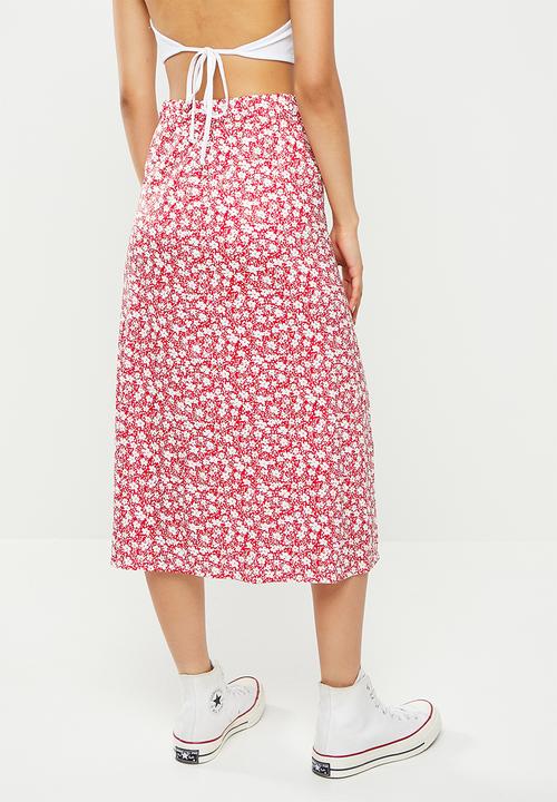 dailyfriday - Side slit skirt - red & white 