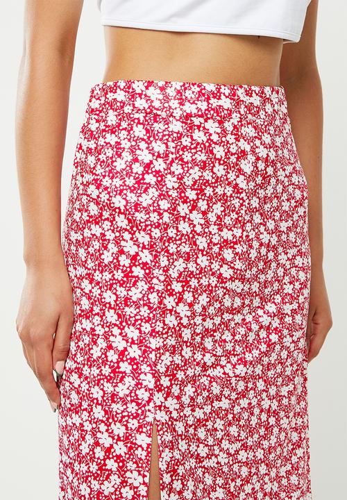 dailyfriday - Side slit skirt - red & white 