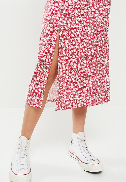 dailyfriday - Side slit skirt - red & white 