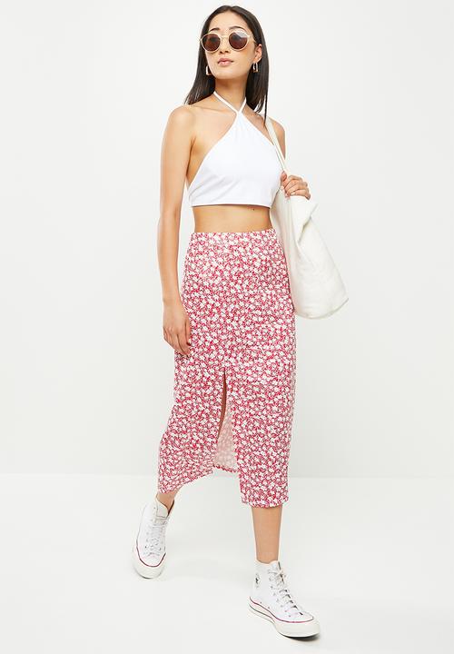dailyfriday - Side slit skirt - red & white 
