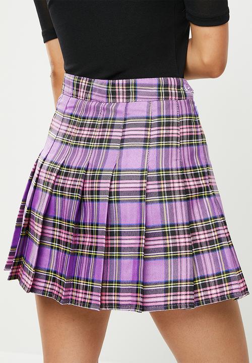 dailyfriday - Pleated mini skirt - lilac check