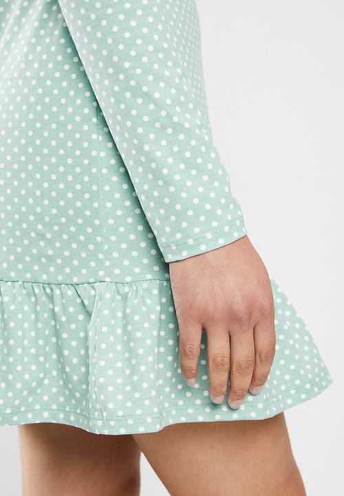 Glamorous - Happy dress - dusty green/ & white spot