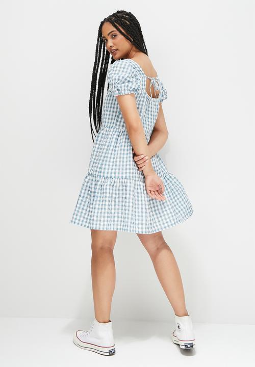 Blake - Square neck tiered mini dress - duck egg