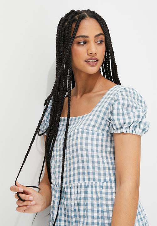 Blake - Square neck tiered mini dress - duck egg