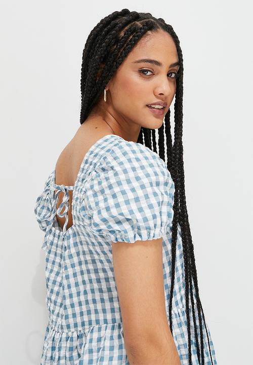 Blake - Square neck tiered mini dress - duck egg