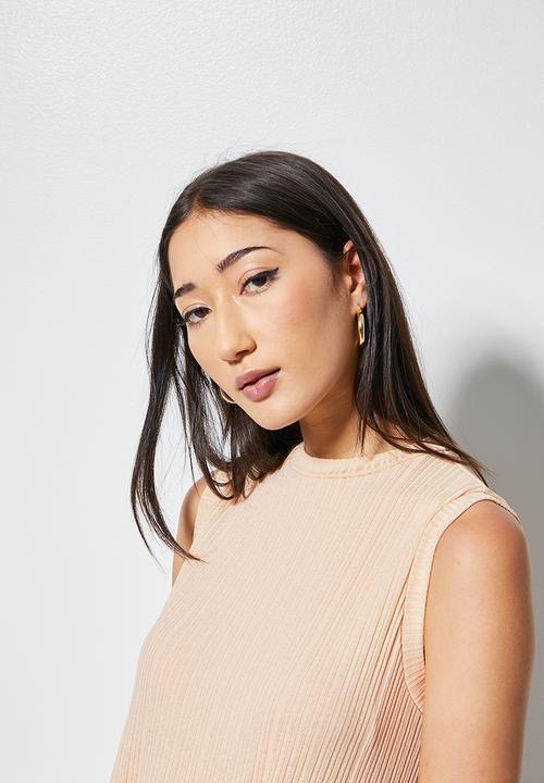 VELVET - Dressy rib knit shell with side slits - beige