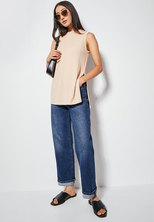 VELVET - Dressy rib knit shell with side slits - beige