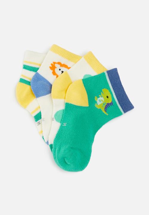Pop Candy - Boys 4 pack socks - green & white