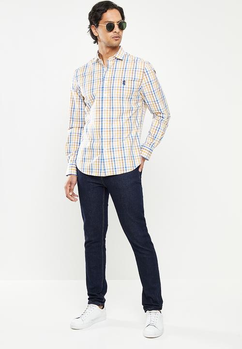 Pringle of Scotland - Long sleeve tailored - tan & blue 