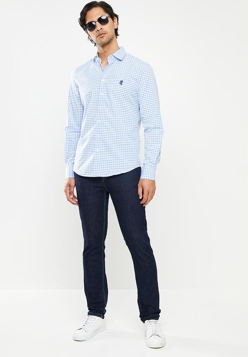 Pringle of Scotland - Long sleeve tailored - blue ginhgam