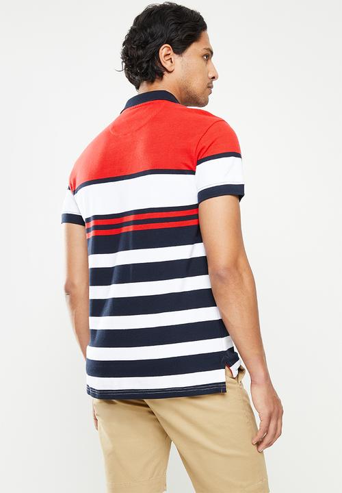 POLO - Julian stripe short sleeve golfer - red