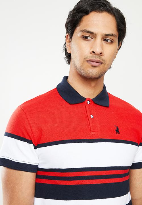 POLO - Julian stripe short sleeve golfer - red