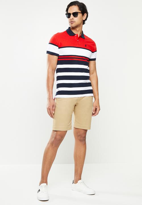 POLO - Julian stripe short sleeve golfer - red